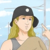 Indossando un cappello a secchiello